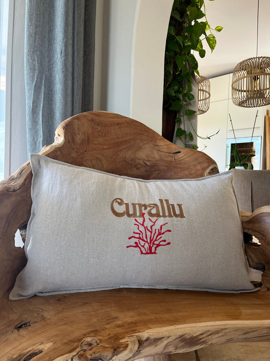 Coussin en Lin rectangulaire "Curallu" brodé (naturel)