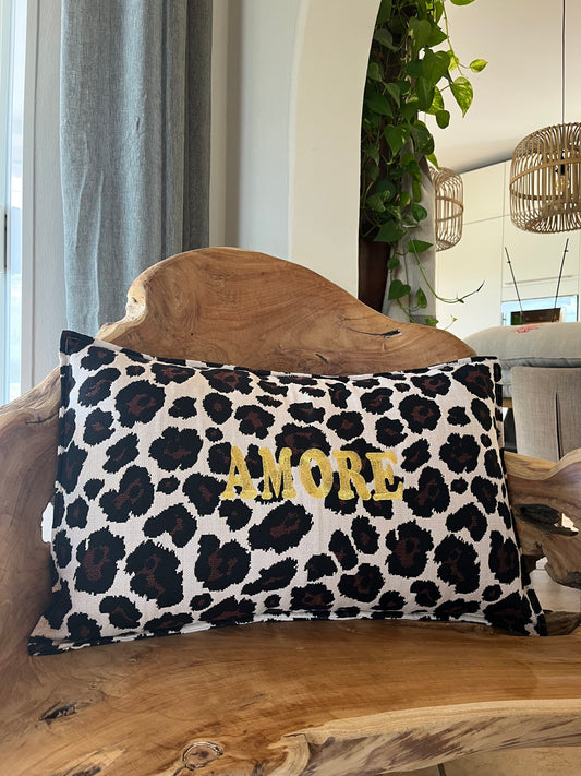Coussin en Lin rectangulaire "Amore" brodé (léopard)