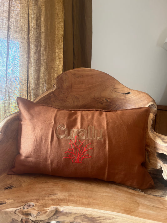 Coussin en Lin rectangulaire "Curallu" brodé (terracotta)