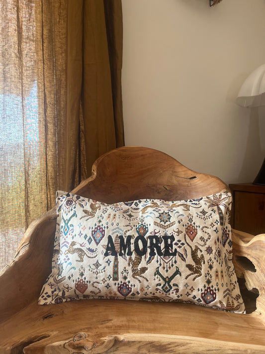 Coussin en Lin rectangulaire "Amore" brodé (indien)