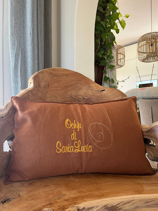 Coussin en Lin rectangulaire "Ochju" brodé (terracotta)