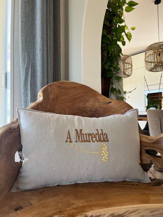 Coussin en Lin rectangulaire "A Muredda" brodé (naturel)