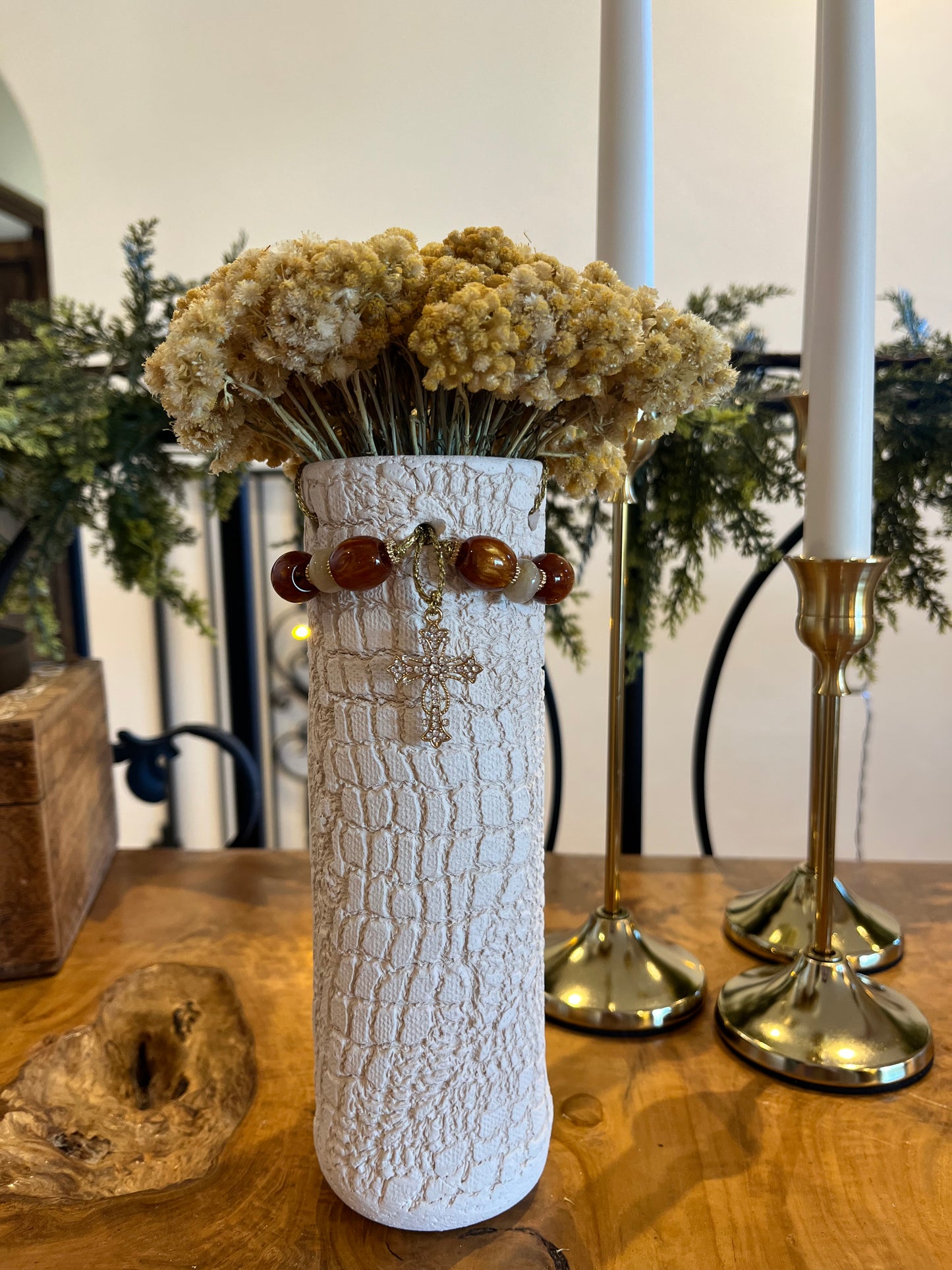 Soliflore à poser « Croix perles marron »