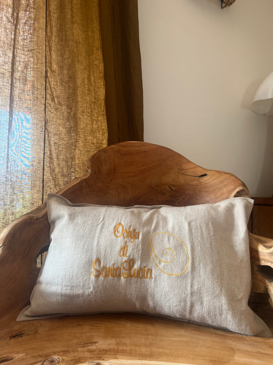 Coussin en Lin rectangulaire "Ochju" brodé (naturel)